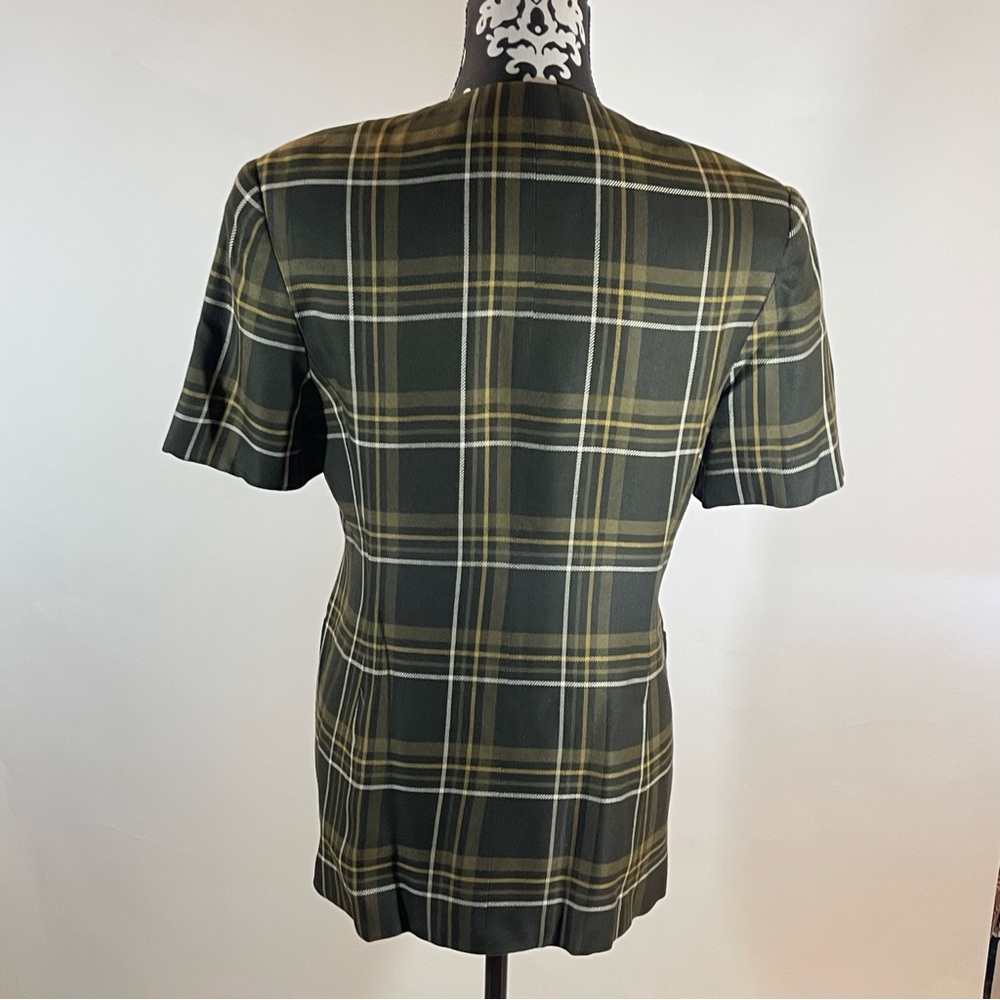 Jones New York Vintage Plaid Green/Beige Short Sleeve Suit - Picture 3 of 12